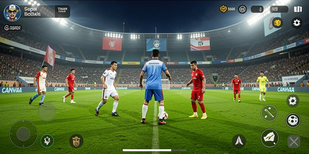 Gameplay menarik di lapangan virtual dengan aksi sepak bola seru.