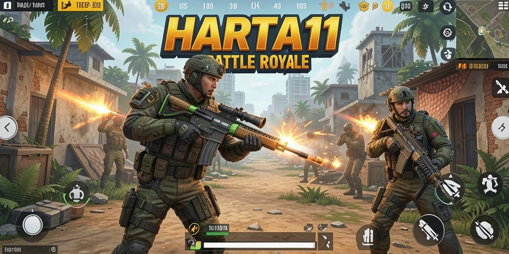 Gameplay HARTA11 menampilkan aksi Battle Royale yang intens dan seru.
